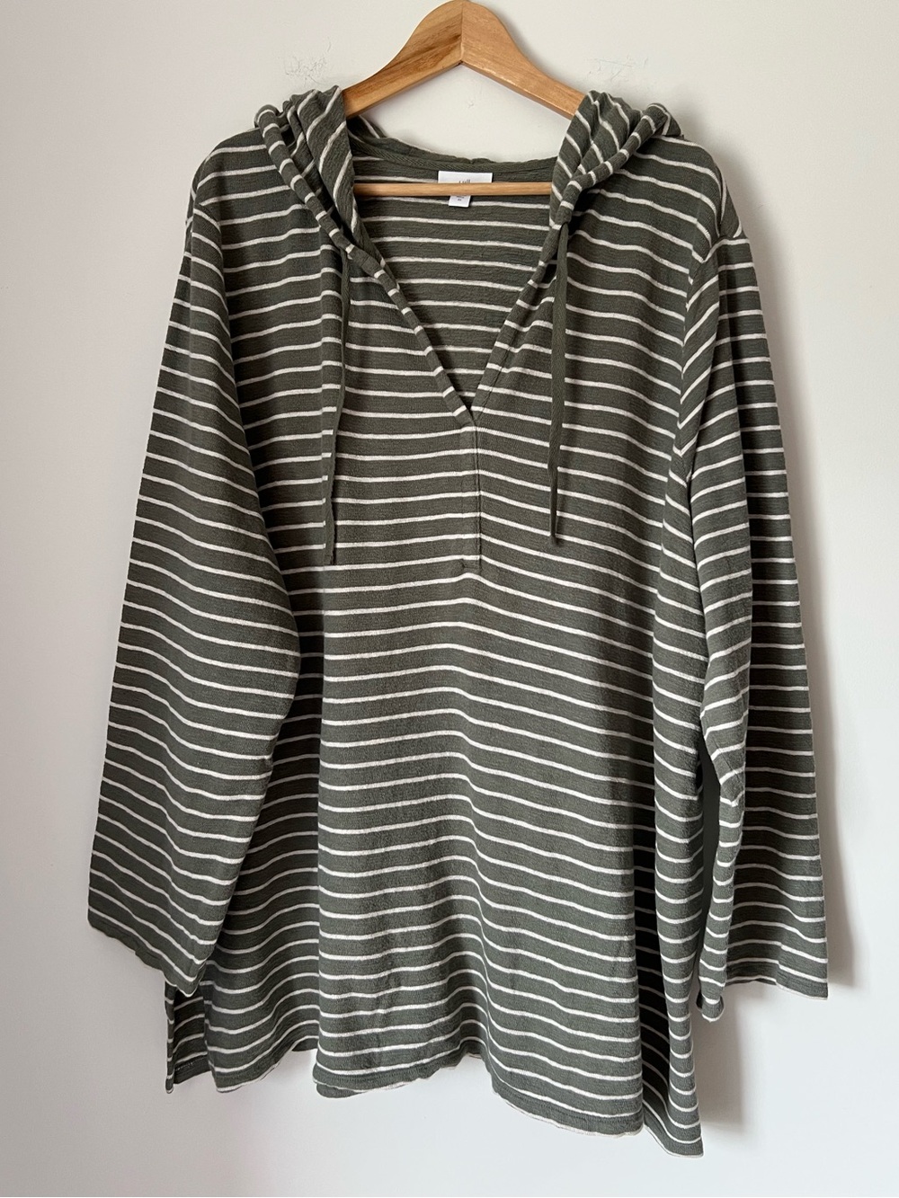 J.Jill 100% Cotton Olive Green Stripe Hooded Tunic Top 2X
